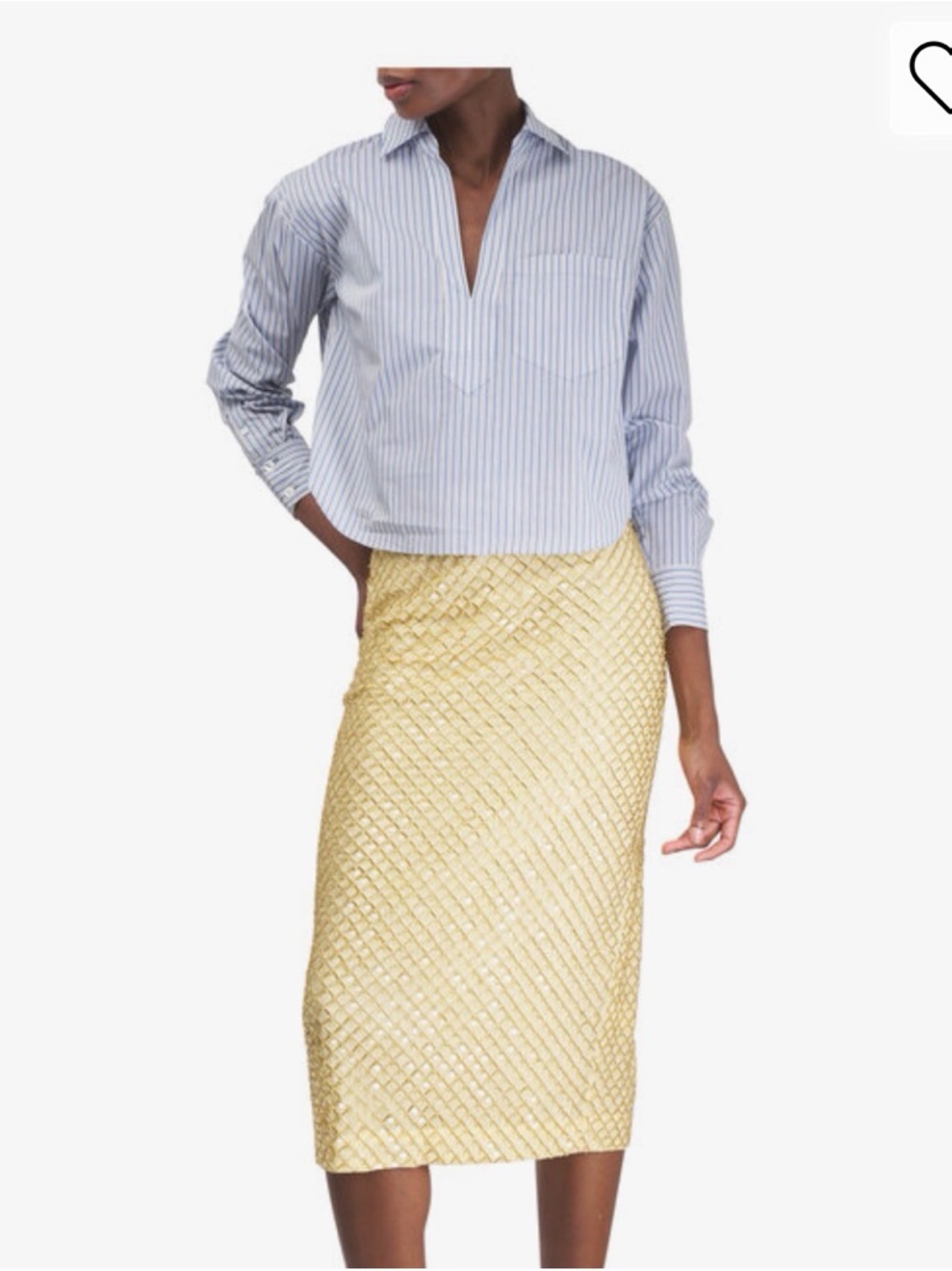 Veronica Beard Khai Light Blue and White Striped Cropped Popover Blouse